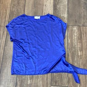 Chicos Short Sleeve Shiny Blue Top Tie Front M